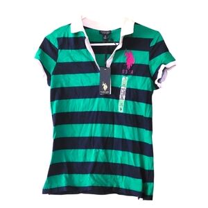 U.S. Polo Assn. Green and Navy Striped Polo Shirt